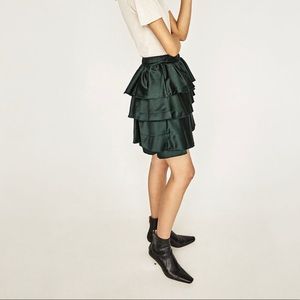 Satin Tiered Ruffle Skirt